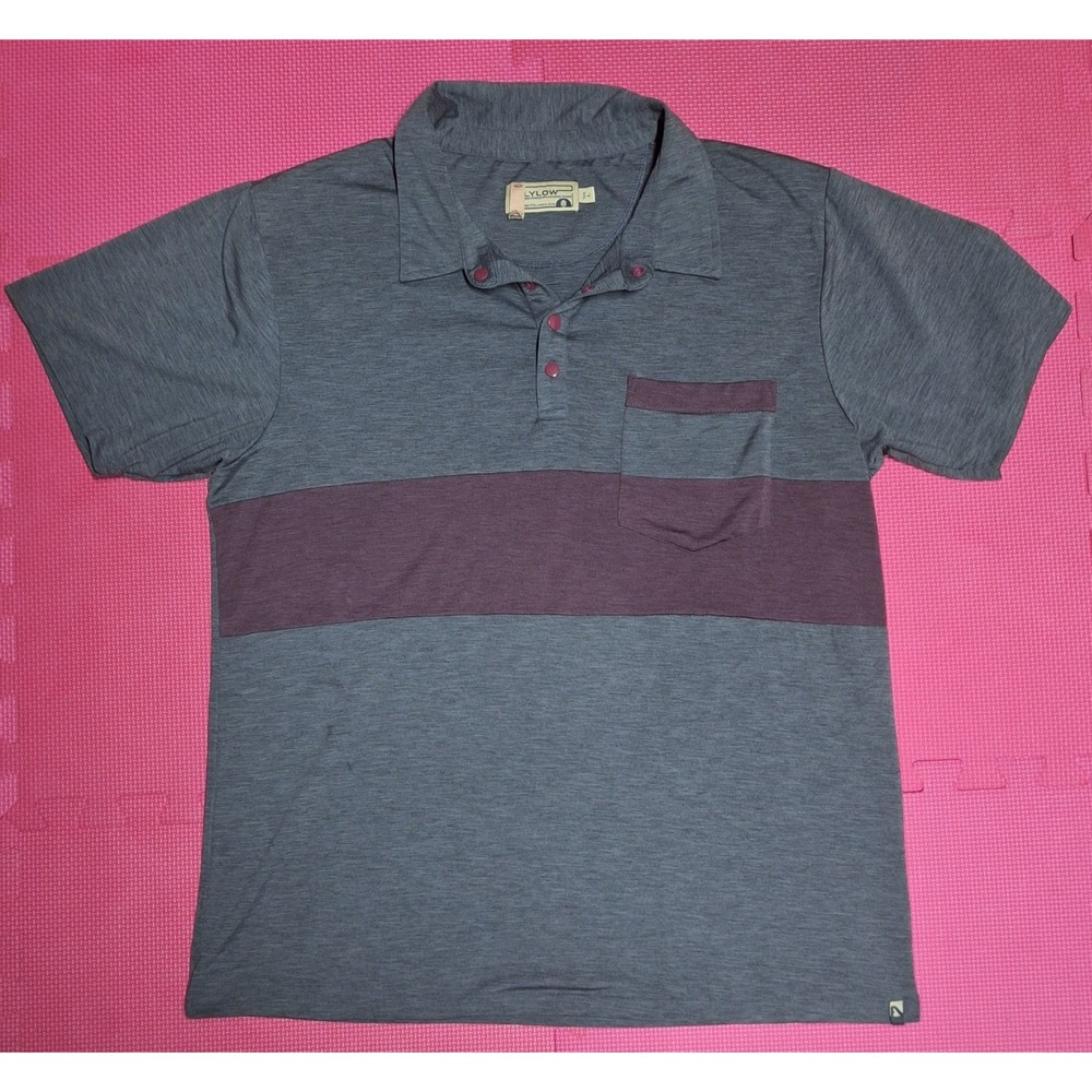 Flylow Polo Performance Gray red stripe Stretch Shirt Short Sleeve Men's Large